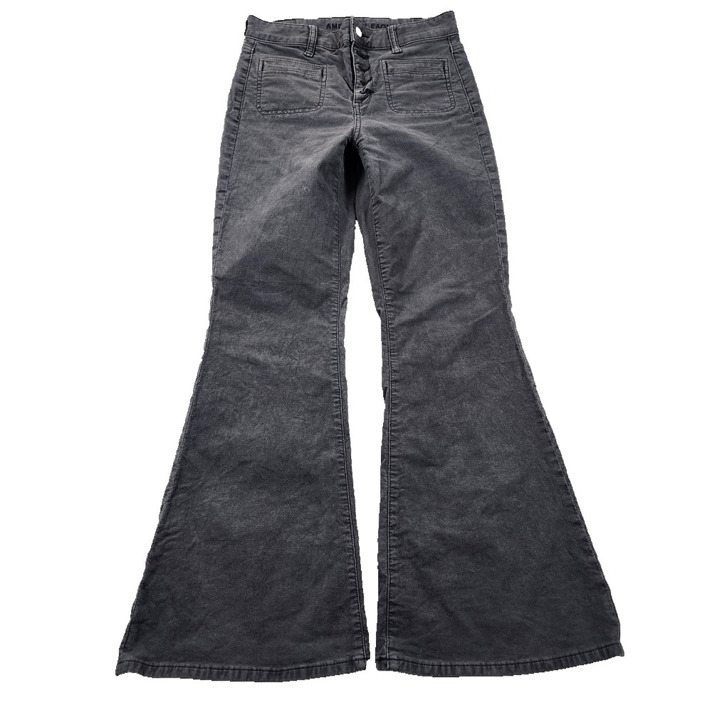 American Eagle Pants Womens 2 Reg W28 Super Hi Rise Flare Corduroy Patch Y2K